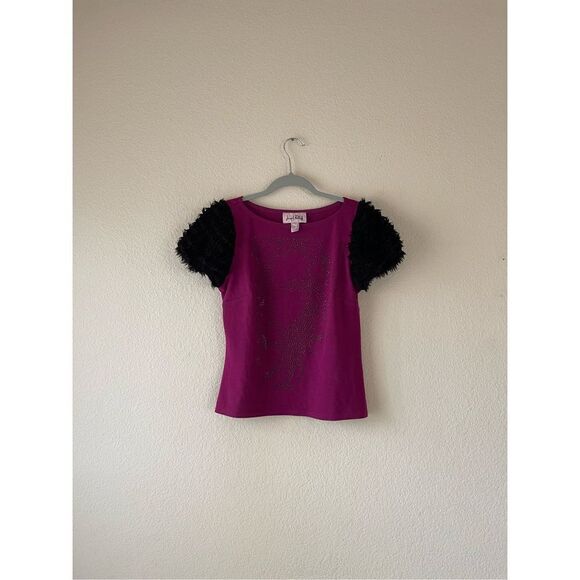 Vintage Joseph ribkoff art ruffle bedazzle Y2k blouse - Picture 1 of 6
